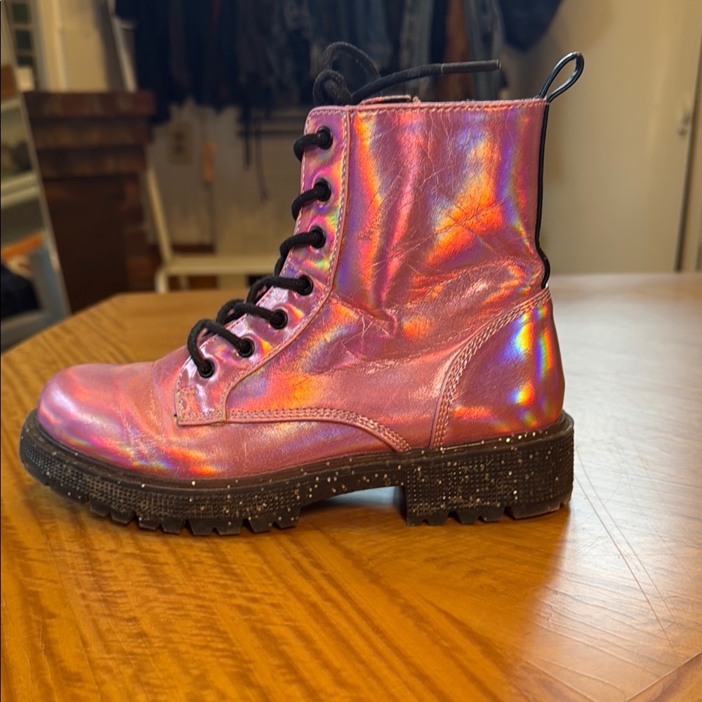 Holographic Pink Combat Boots